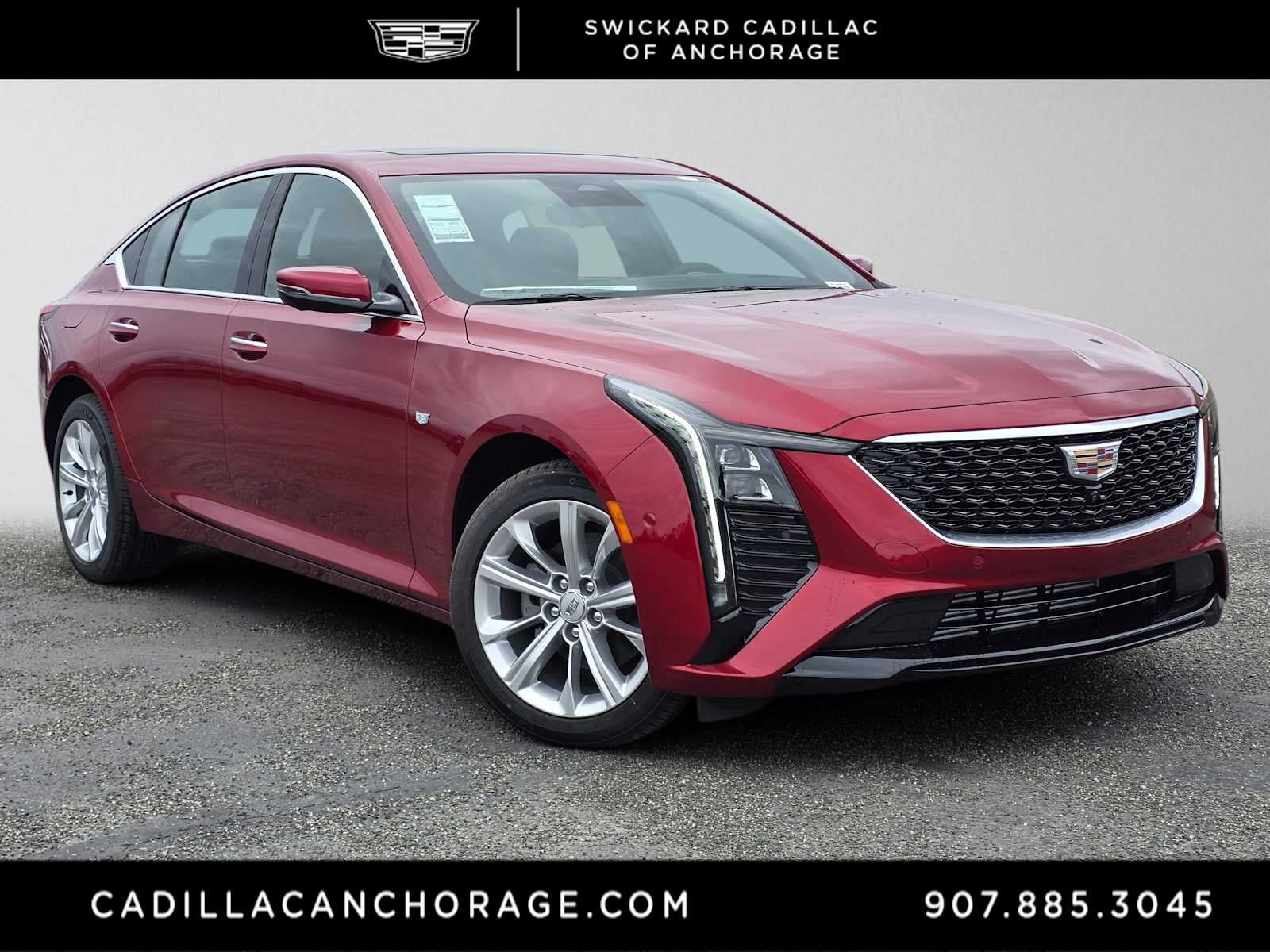 2026 Cadillac CT5 Premium Luxury in Radiant Red Tintcoat — front three-quarter view