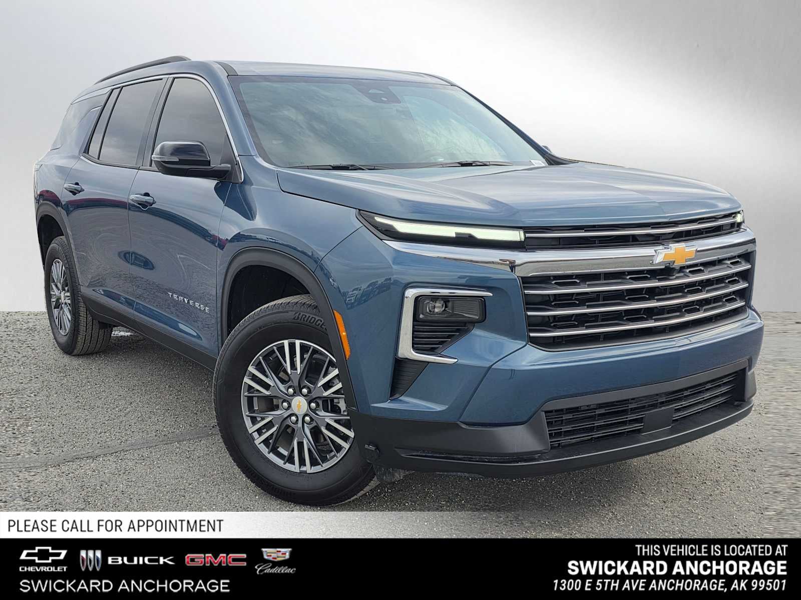 2026 Chevrolet Traverse LT in Lakeshore Blue Metallic — front three-quarter view