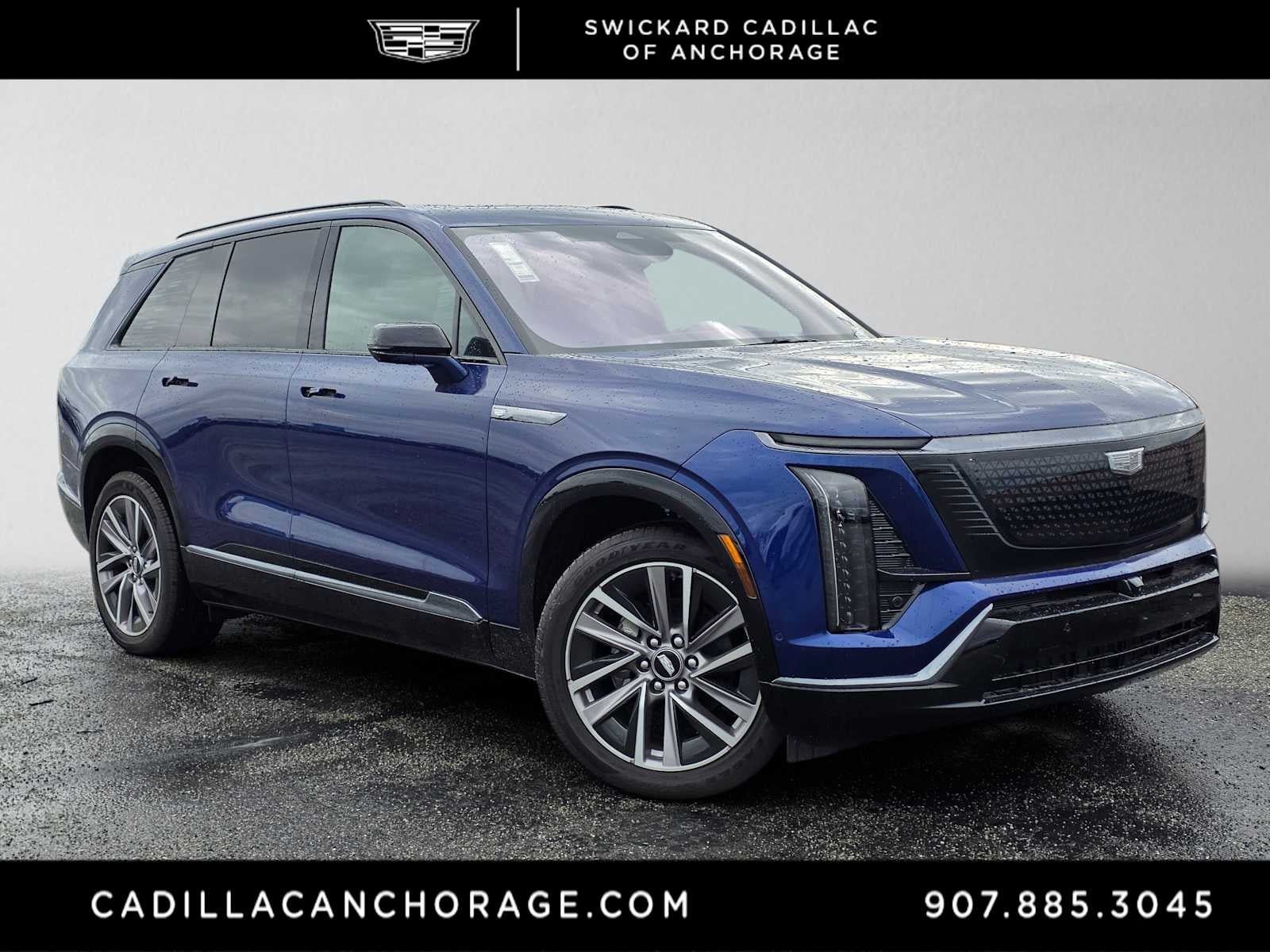2026 Cadillac VISTIQ Sport in Opulent Blue Metallic — front three-quarter view